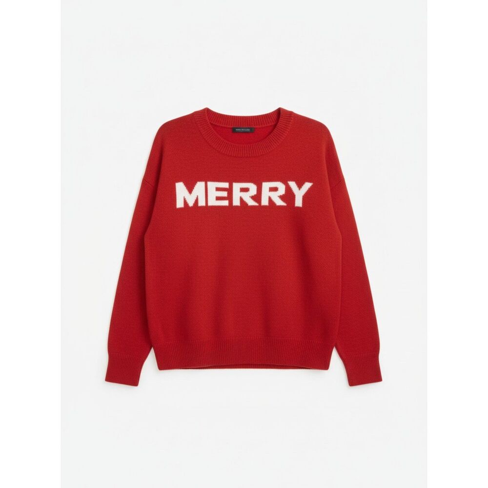 NWT Vince Camuto Red Merry Holiday Graphic Knit Sweater Small S Christmas